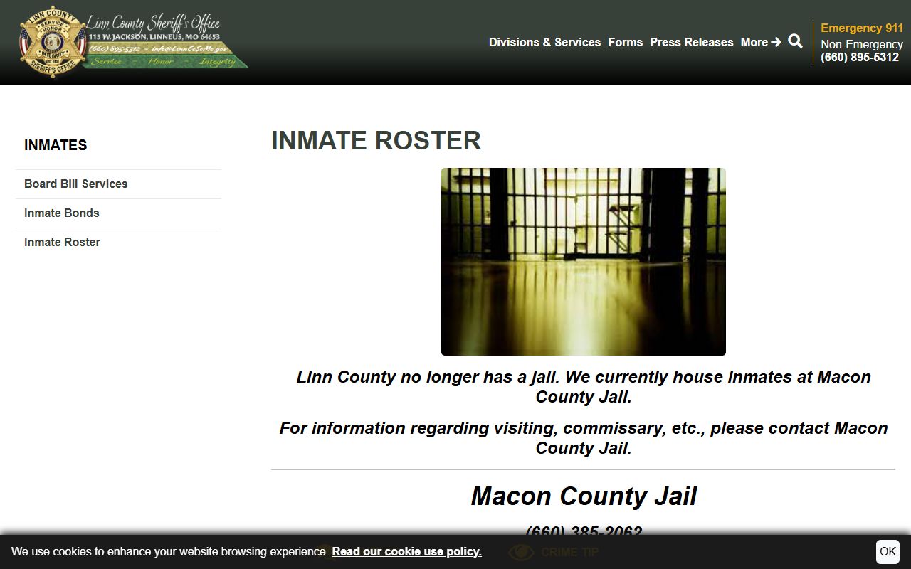 Macon County Sheriff's Office and Jail inmate housing notice from Linn County