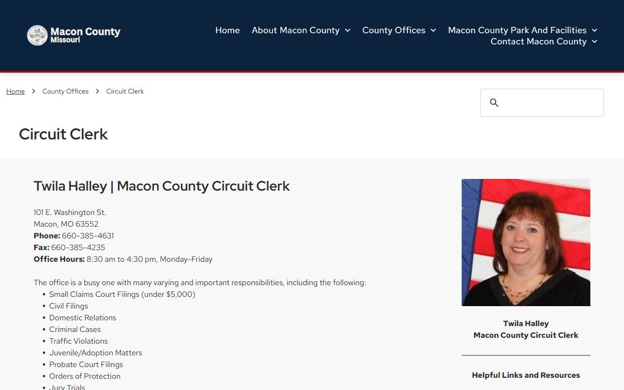 Macon County court records after arrest Circuit Clerk contact page